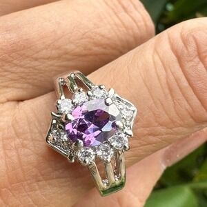 Swarovski Elements Amethyst & Crystal Snowflake Halo Ring, size 8